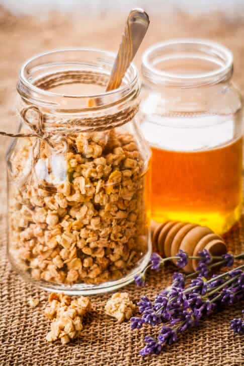 Granola, Lavander flowers and Honey