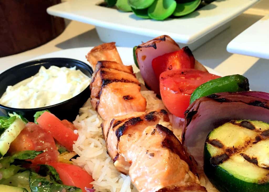 dulles town center mediterranean restaurant salmon skewer